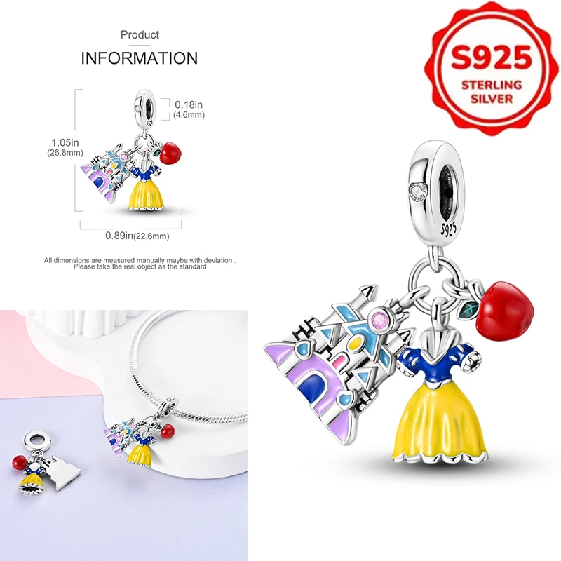 

Plata De Ley 925 Silver Snow White Three-Piece Set Charms Beads Womens Original Bracelets DIY Jewelry Pendant Fine Gifts