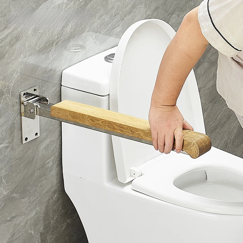 Wood Grain Barrier-Free Toilet Armrests Railing Elderly Safe and Non-Slipping Toilet Disabled Toilet Handle Booster Rack