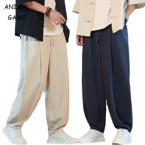 새로운 코튼 린넨 하렘 바지 솔리드 컬러 루즈 대형 조깅 스웨트 팬츠 통기성 기본 streetwear