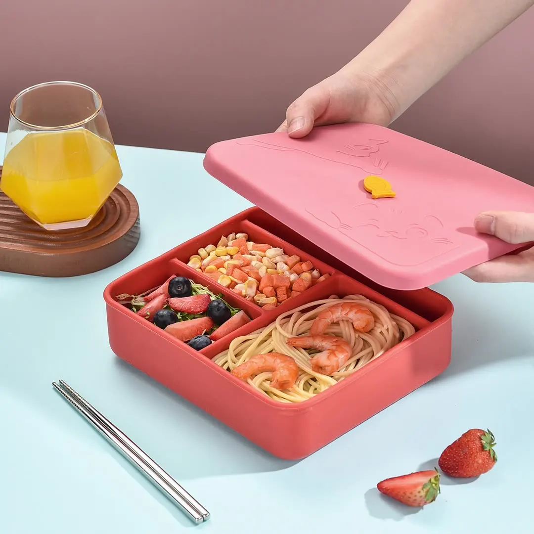 Hot Sale Silicone Fresh Food Box Creative Office Student Portable Divided Meal Box with Lid, Microwave Oven Convenience Box Set