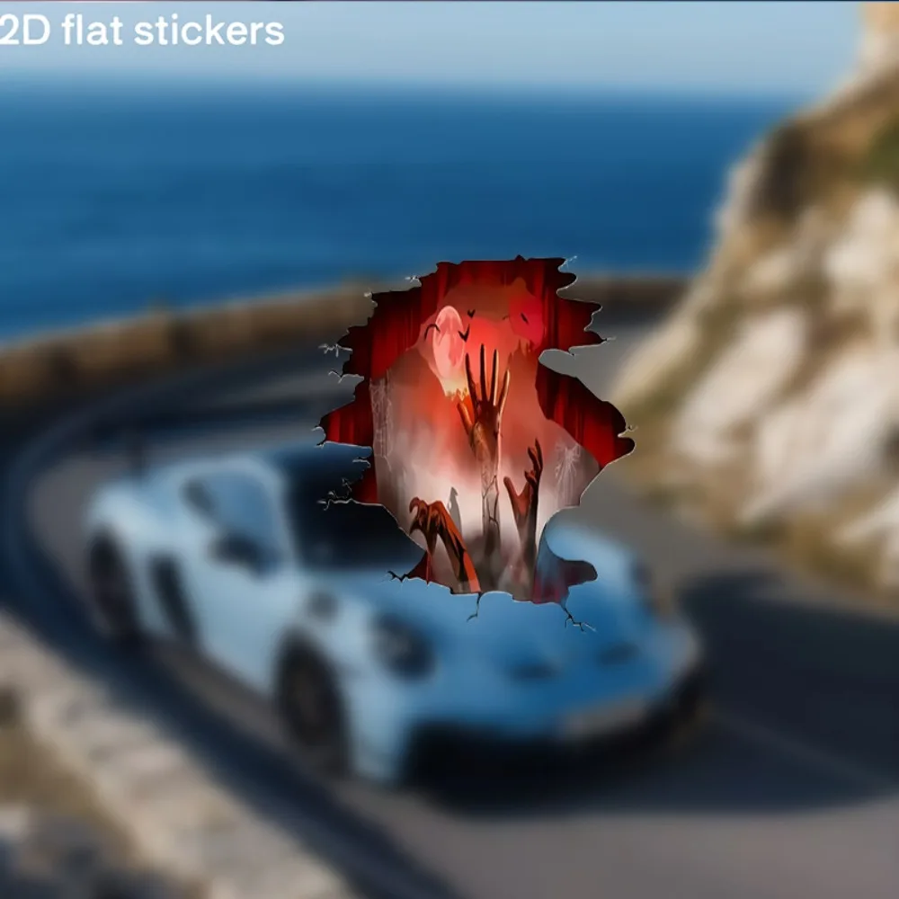 

Decorative Stickers Featuring a Creepy Zombie Hand And Spooky Moon Design Ideal for Cars Laptops Water Bottles. These