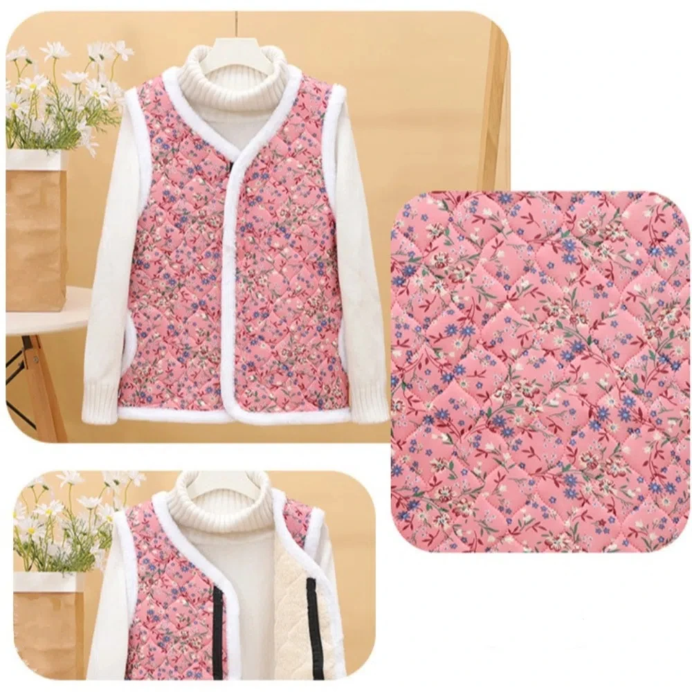 Basic Chinese Style Floral Plush Vest Sweet with Pockets Flower Sleeveless Coat Fleece Elderly Top Waistcoat Women Underwear