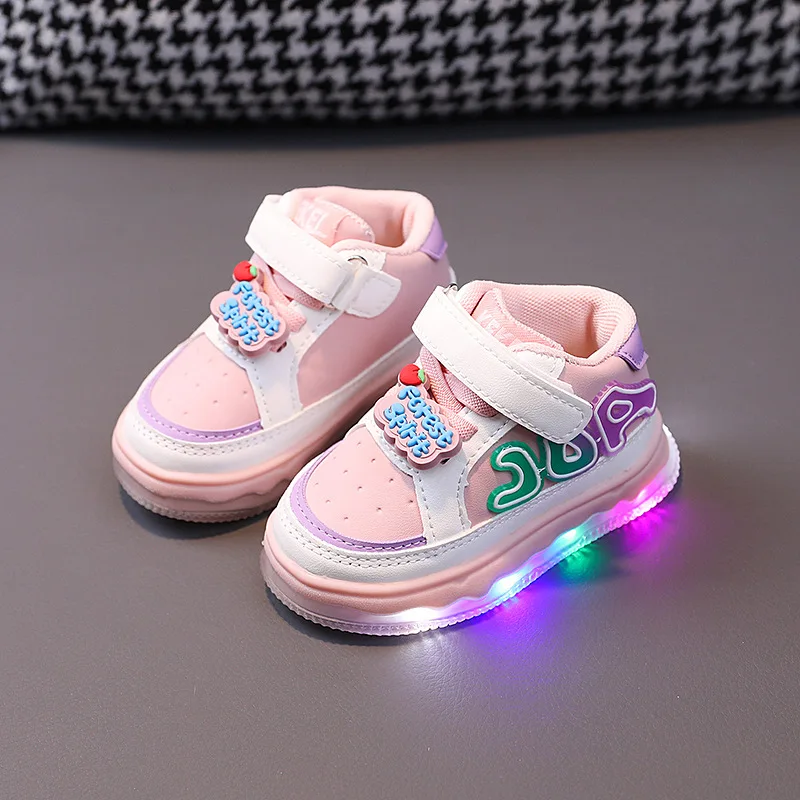 

Light Up Baby Pink Khaki Shoes Cute Sneakers Sports Girls Soft Bottom Toddler Shoes Children's Sneakers Child Kids Casual