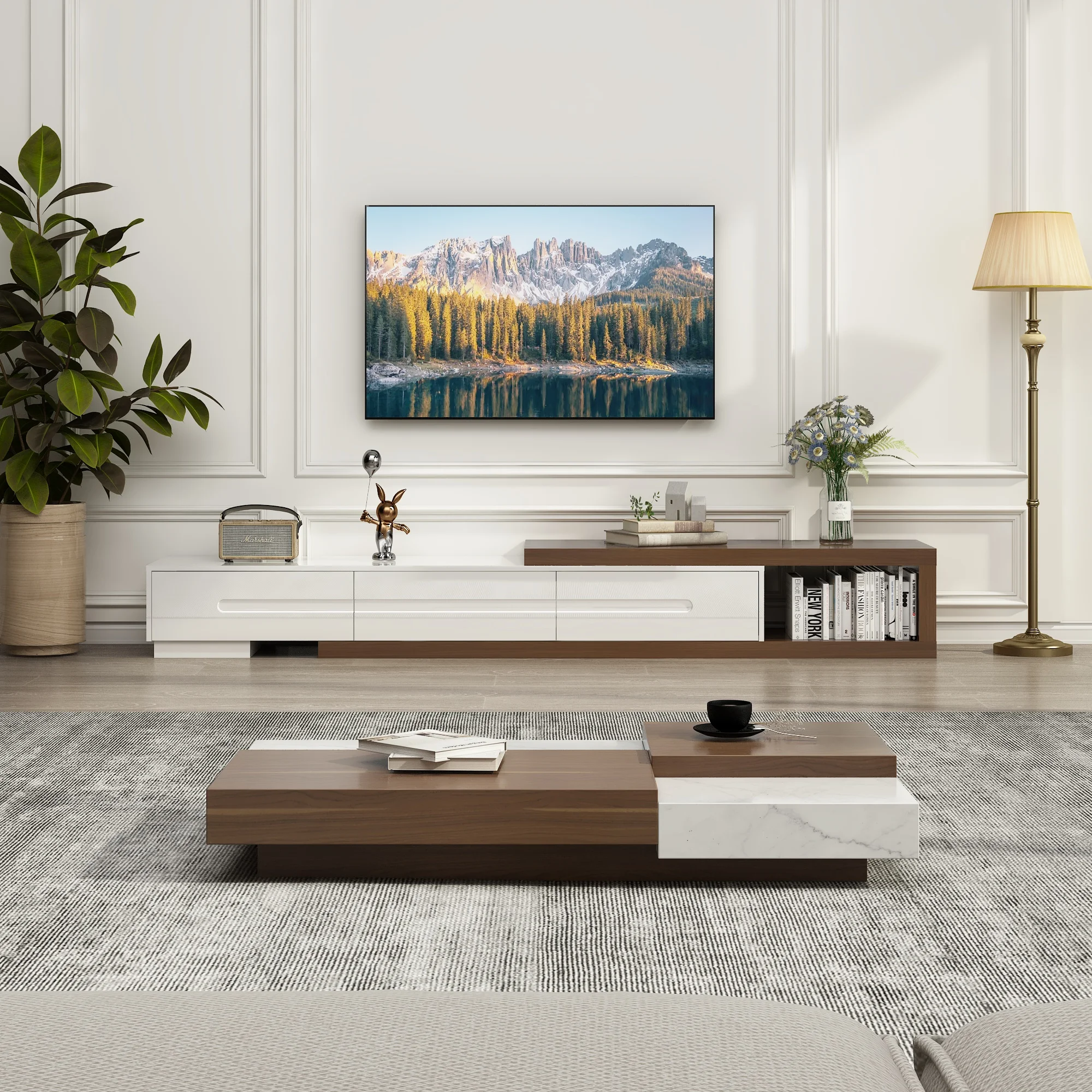 Kizuna Retractable Walnut Media Console drawer detail