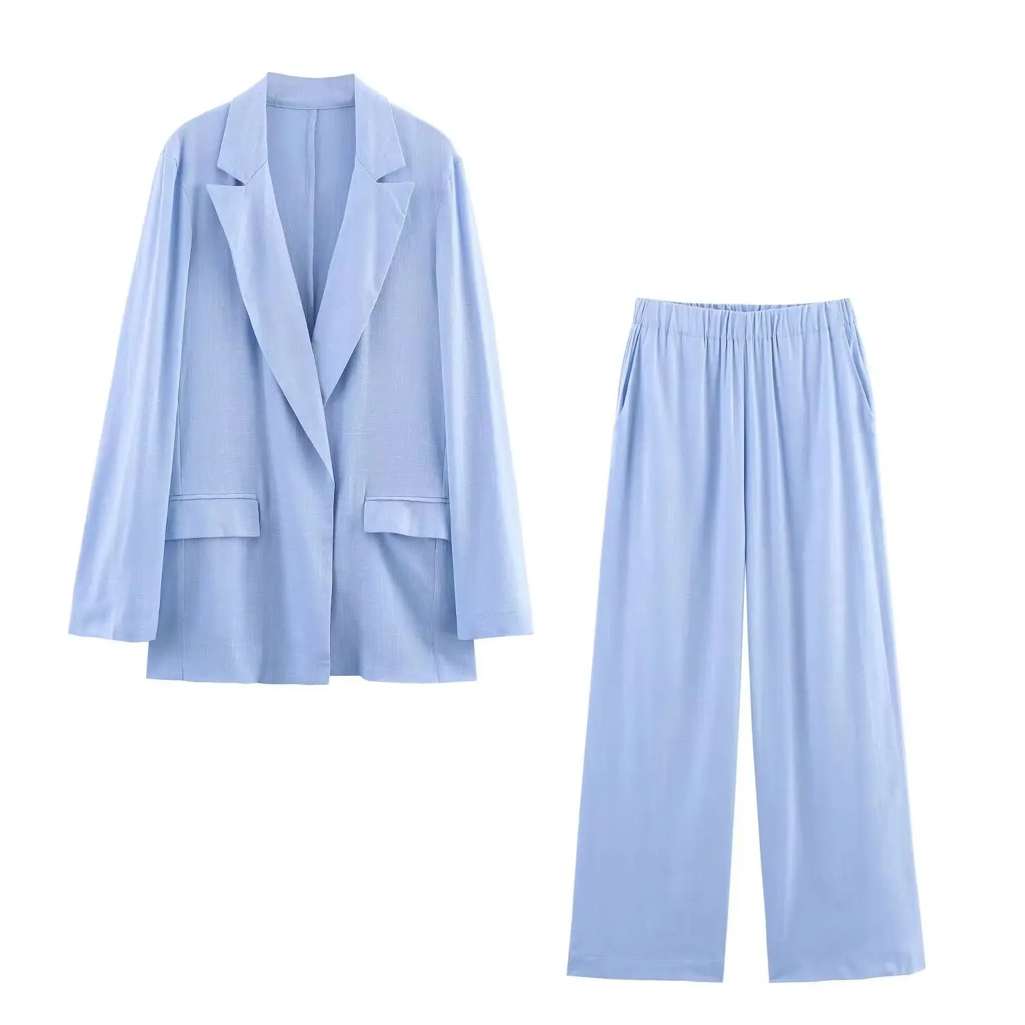 KONDALA Spring Solid Office Lady Woman Suits Loose Long Blazer+Elastic Waist Wide Leg Folds Pants Fashion 2025 Fall Female Sets