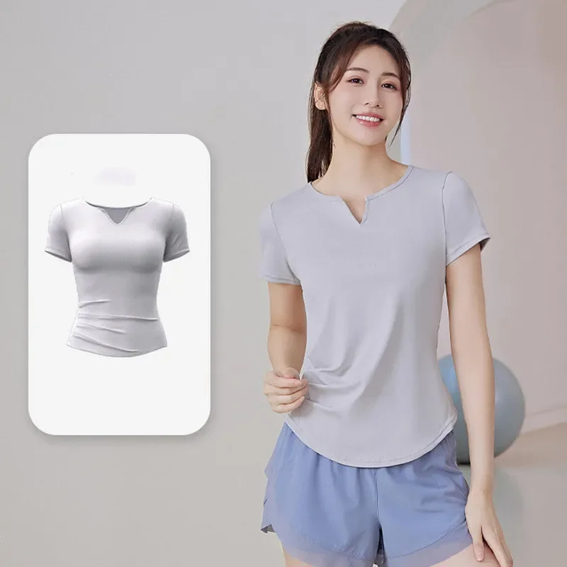 Pilates Fitness Gym T-Shirts Women Quick Dry Yoga Tees Short Sleeve Pleated Workout Running Clothing Sports Camisas De Mujer