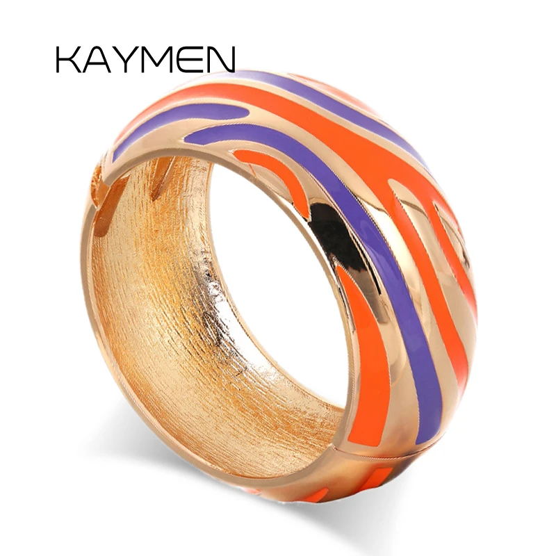 

KAYMEN New Gold Plating Multicolor Enameled Cuff Bracelet Statement Bangle for Women Party Wedding Wholesale Price Dropshipping