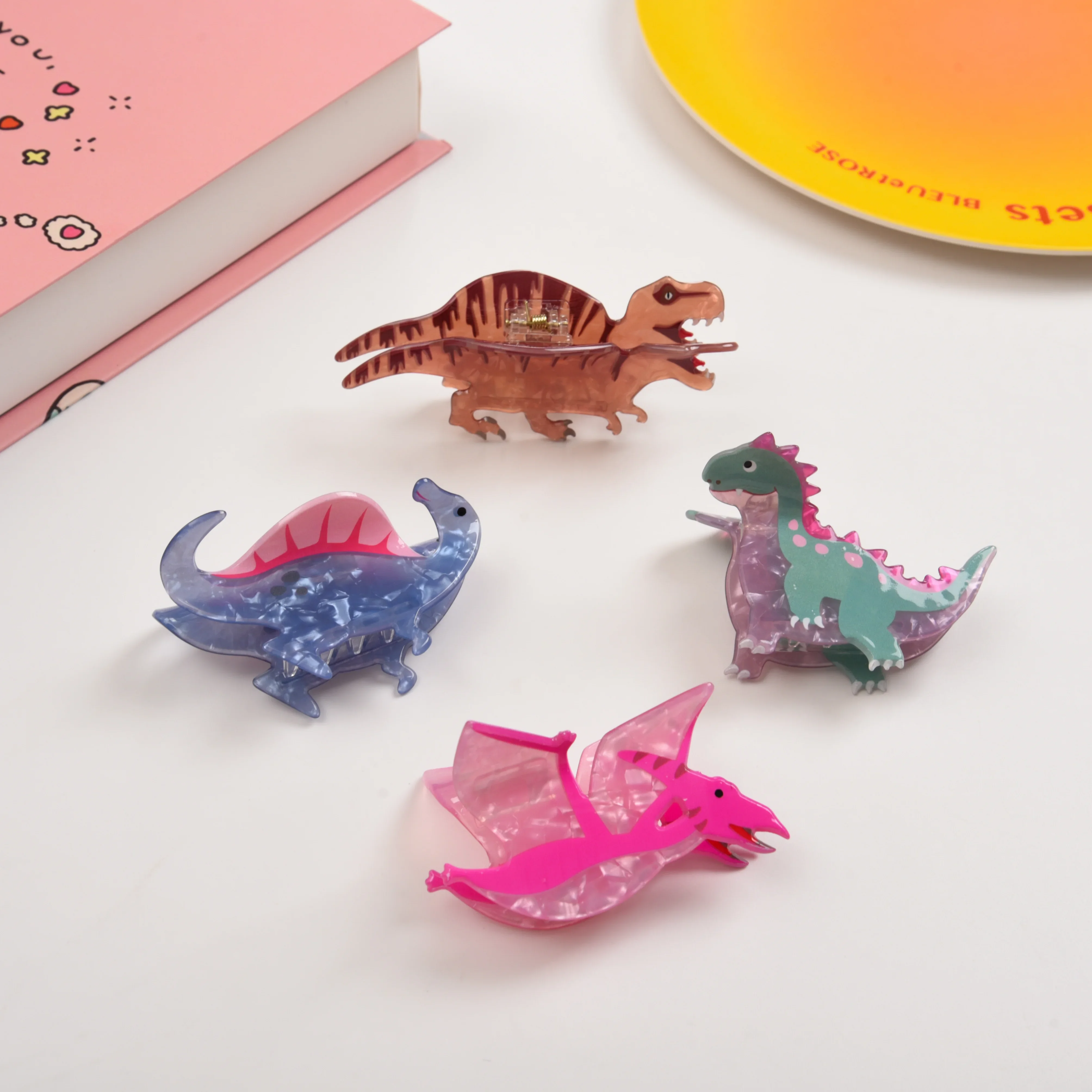 DuoShang Cute Cartoon Dinosaur Print Acrylic Hair Claw Animal Dinosaur Claw Clip Crab Hair Clip for Women Girls Hair Accessories