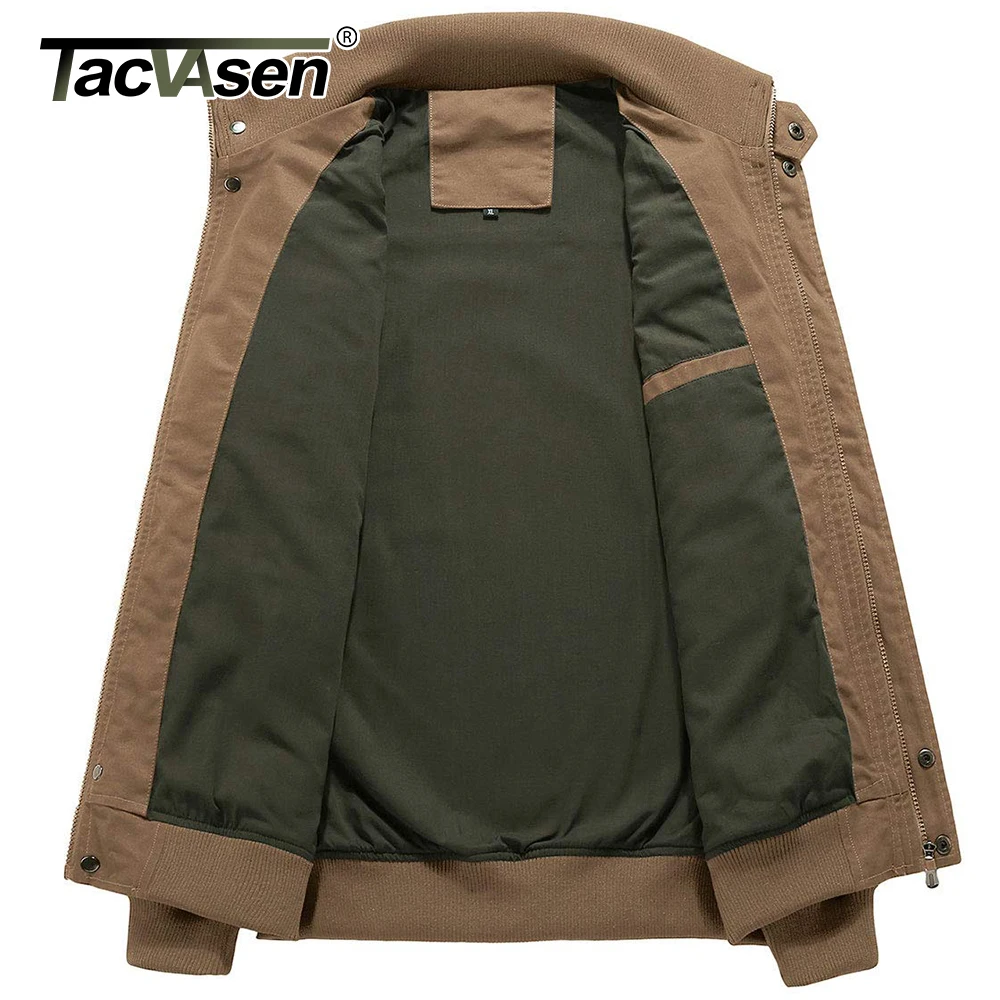 TACVASEN Men\'s Bomber Jacket Casual Cotton Outerwear Autumn Windbreaker Cargo Working Jacket with Multi Pockets