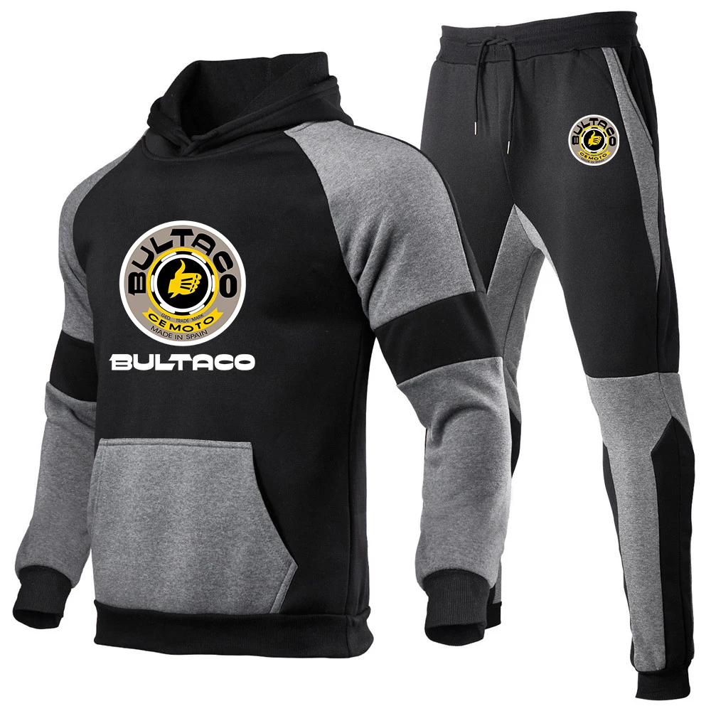 

2023 New Men's Printing Bultaco Cemoto Motorcycles Fashion Spliced Tracksuit Pullover Leisure Hoodies Sport Pants 2 Piece Set