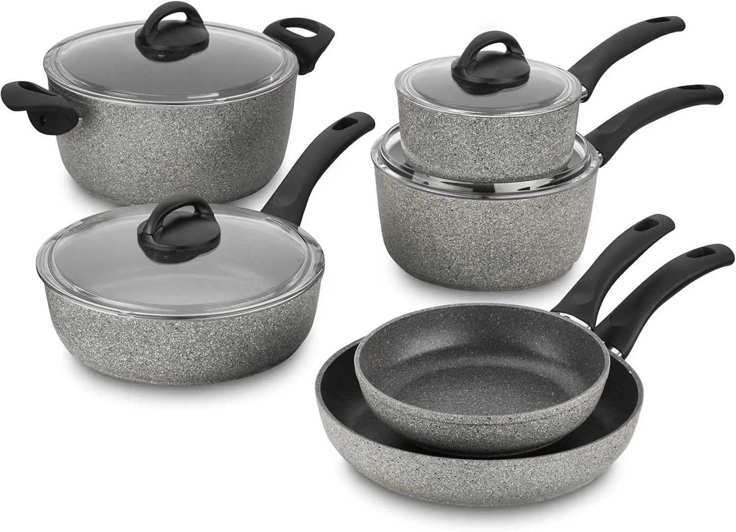 

10-Piece Nonstick Cookware Set, Gray Italian-Made Pots and Pans with Lids for Healthy Cooking