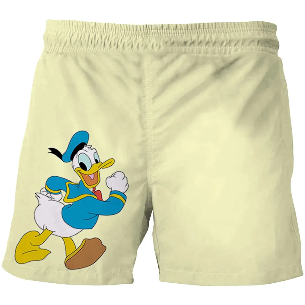 Calção de pato Donald masculino, estampado Disney 3D, roupa de praia havaiana, nova moda, verão