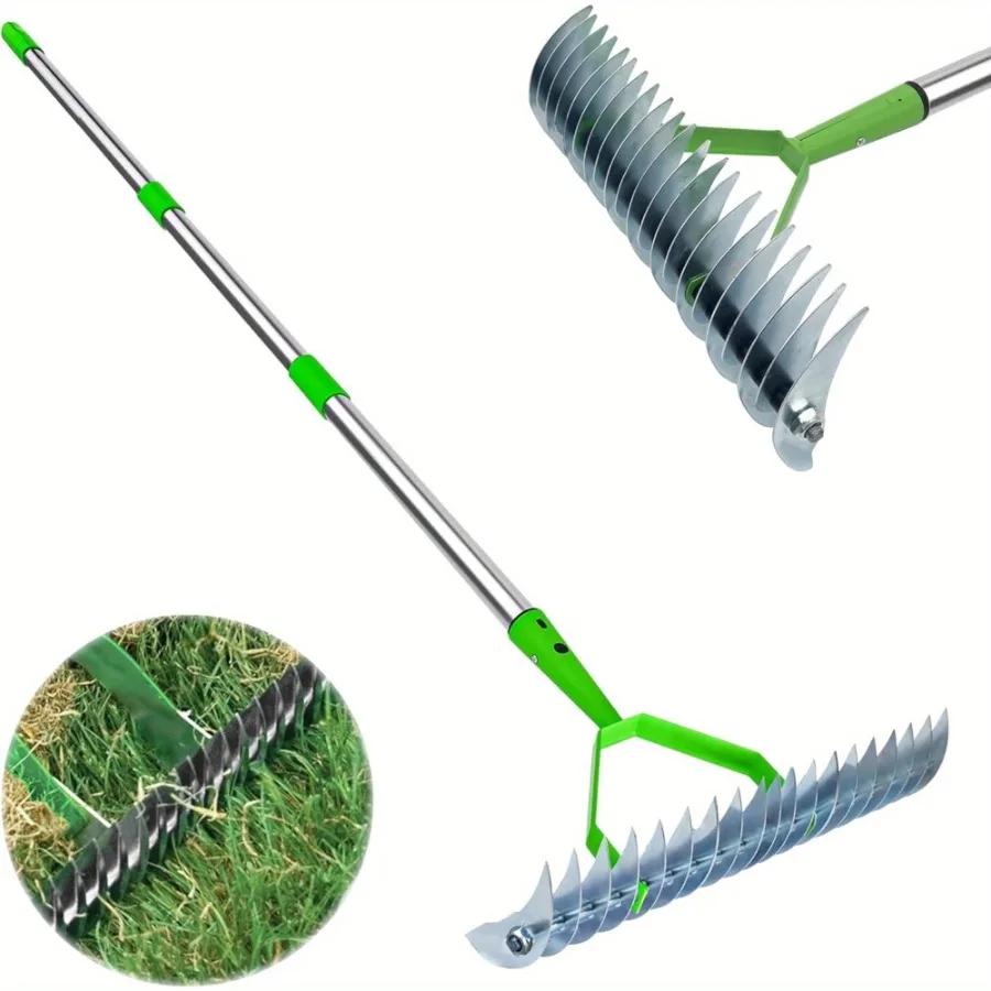 

Thatch Rake 12.8 Inch Wide Dethatcher Rake for Cleaning Dead Grass Efficient Steel Metal Lawn Grass Rake with Stainless Steel H