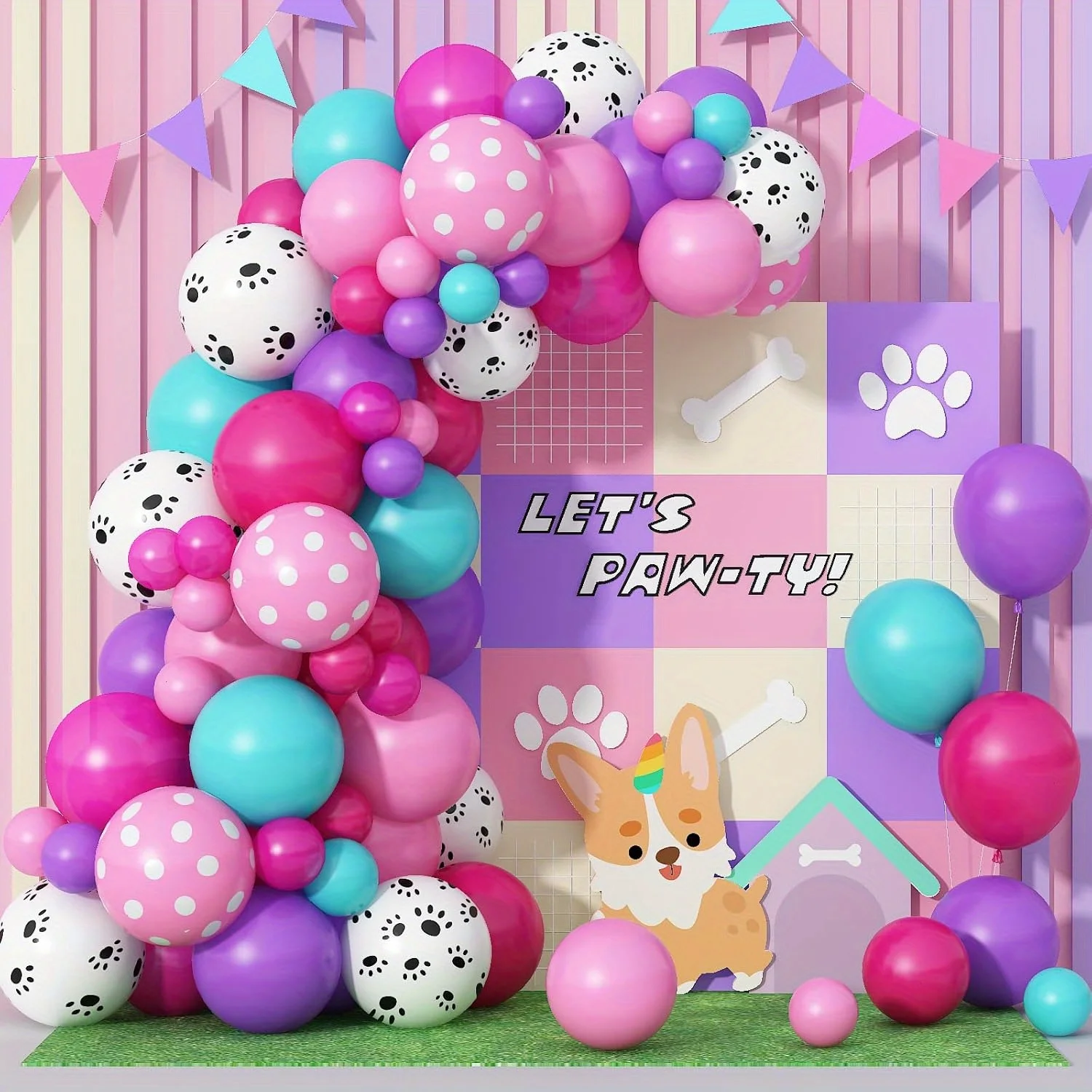 Kit de guirlande d'arche de ballons en forme de patte de 101 pièces, couleurs mélangées, pour les célébrations sur le thème des chiots, les mariages, la Saint-Valentin, les anniversaires, les douches, les baptêmes
