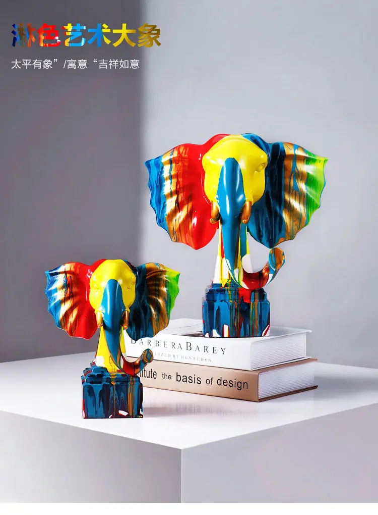 Moderne Abstrakte Regenfarben-Elefanten-Skulptur Kreative Wohlstandsdekoration für Wohnzimmer Büro Ausstellung – Detail 2