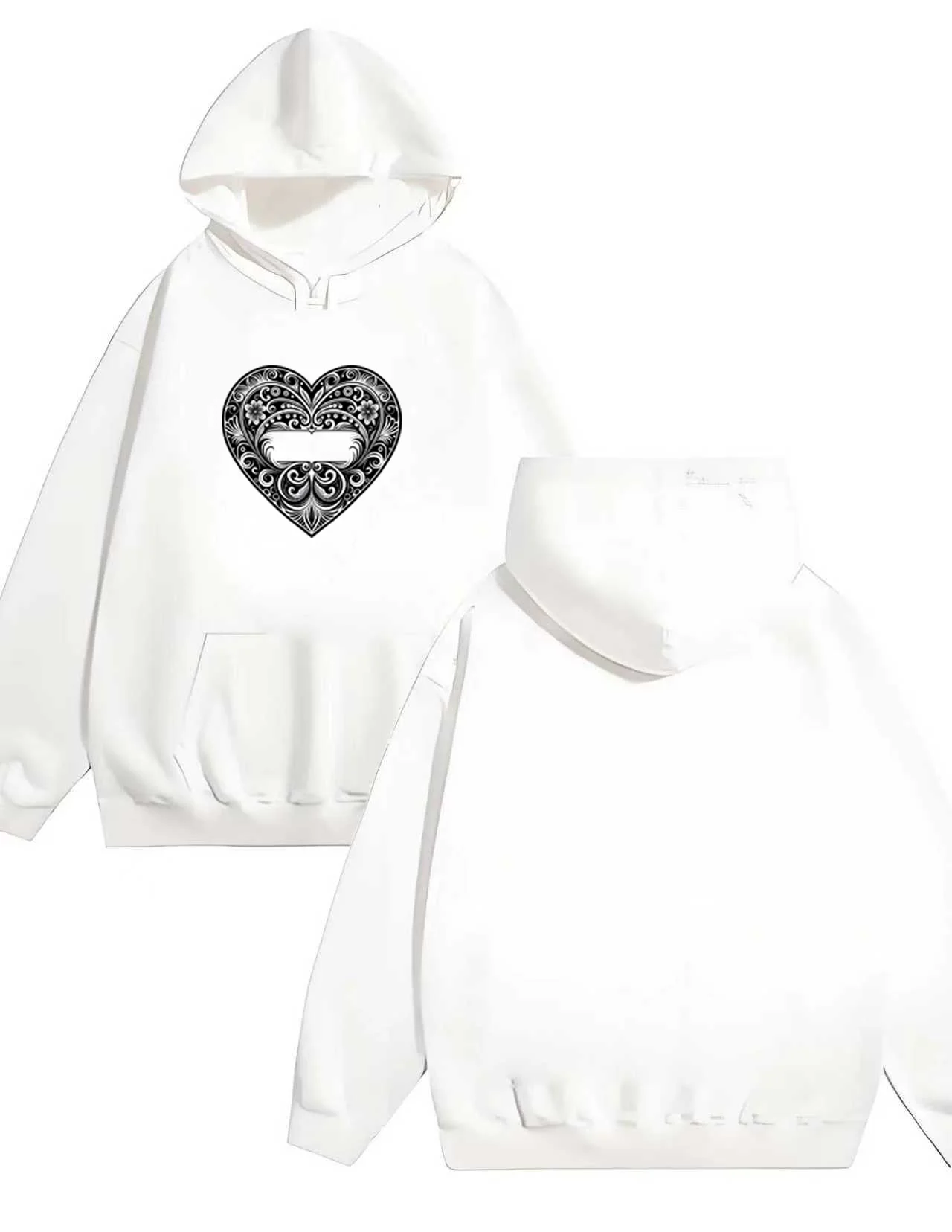 2025 Nuova felpa con cappuccio stampata retrò a forma di cuore per uomo e donna felpa con cappuccio pesante casual allentata 330G