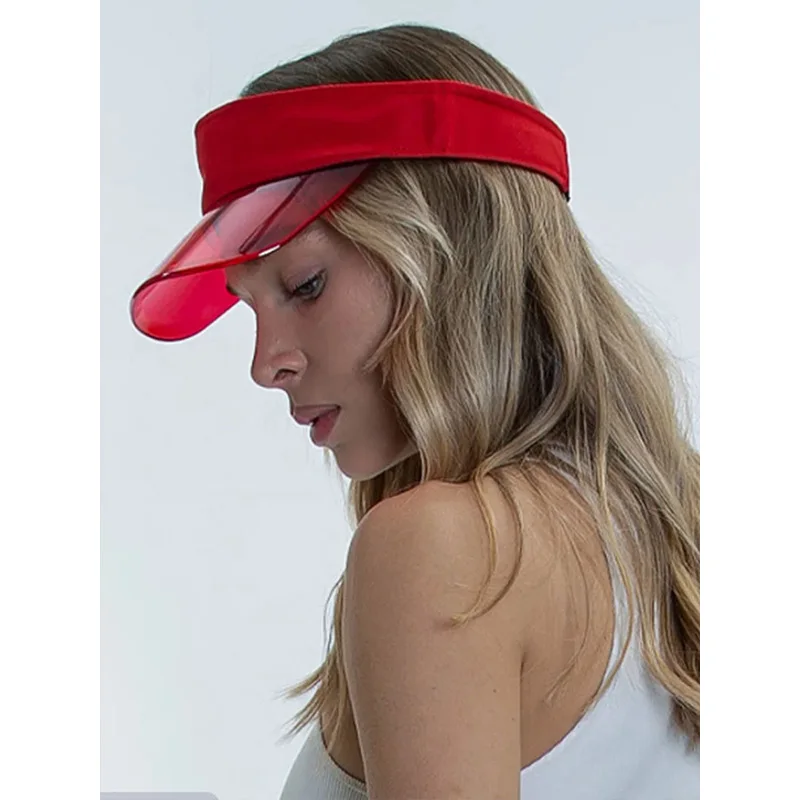 

Red Tennis Sun Caps UV Protect Golf Cap Ladies Men Candy Leisure Sun Hat Outdoor Sport Sun Visors Clear Jelly PVC Hollow Top