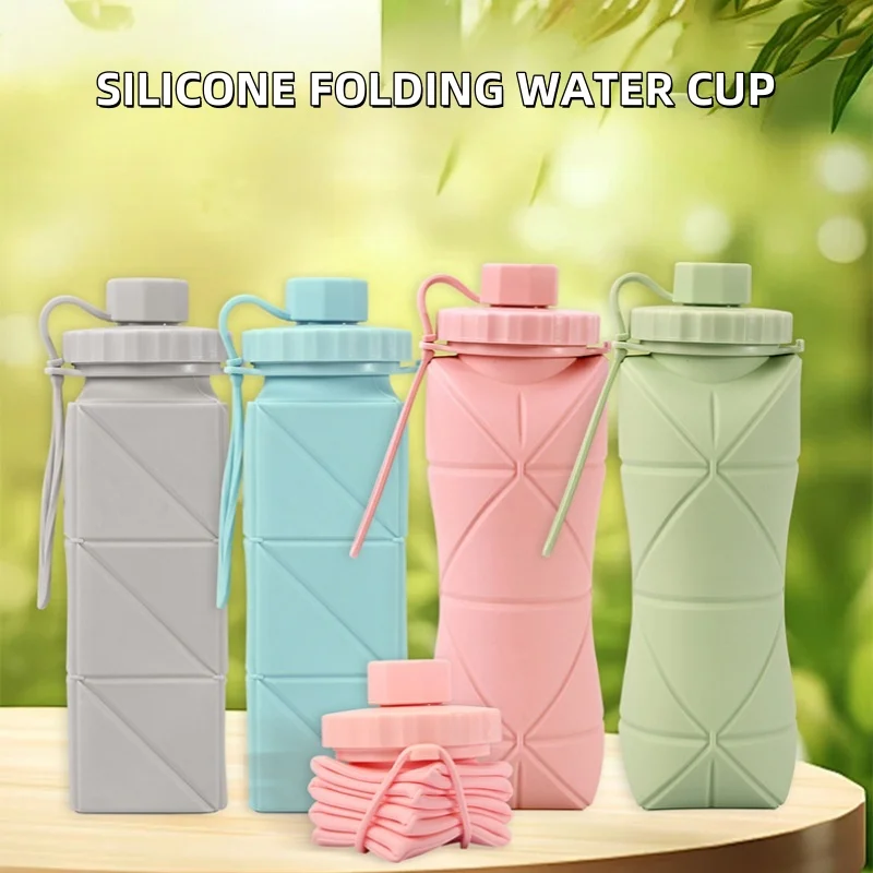 

600-620ml Travel Silicone Folding Cup Outdoor Sports Cycling Portable Big Capacity Retractable Collapsible Camping Water Bottle