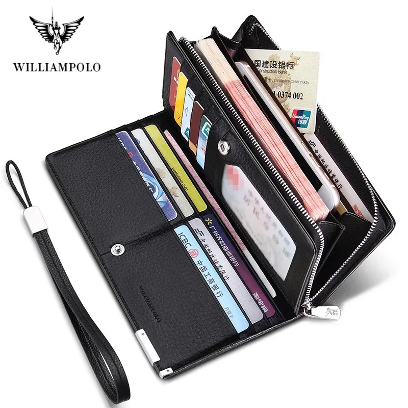 WILLIAMPOLO Men Wallets Classic Long Style Card Holder Male Purse Quality Zipper Large Capacity Big Brand Luxury Wallet For Men