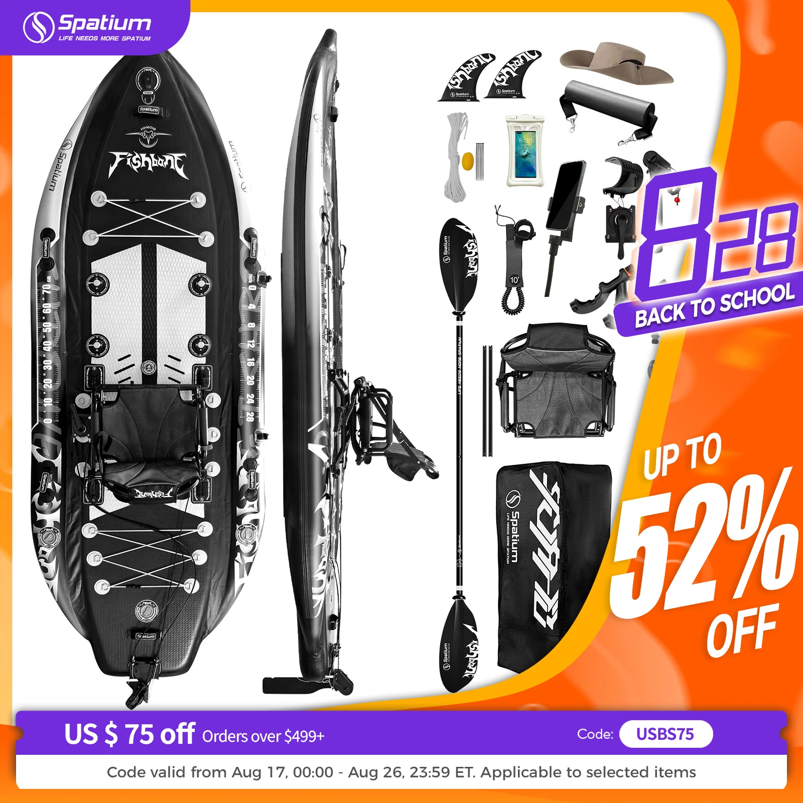Spatium Angelkajak, Angel-Paddleboard, SUP, aufblasbares Stand-Up-Paddleboard 11'*48'*6', Angelboot mit Drehgelenksitz