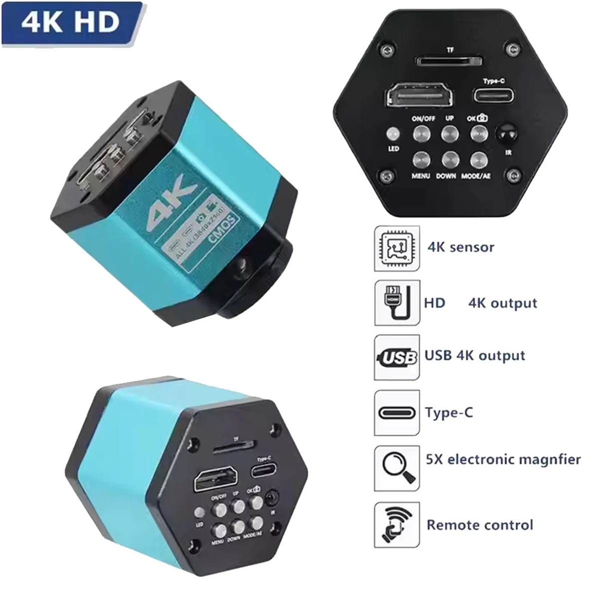 

AA98 CCD 4K 60FPS Industrial Microscope Camera Digital Video Camera with Conversion Adapter for Enhanced Imaging EU Plug