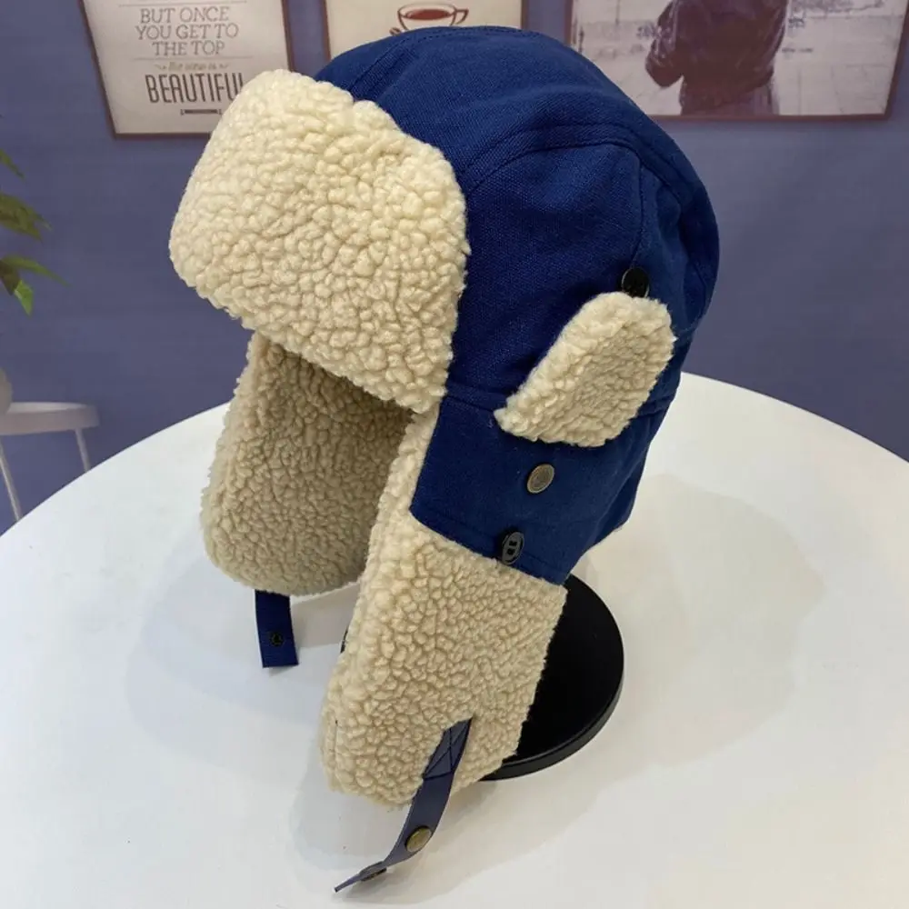 Fashion Winter Pilot Lei Feng Hat Thickened Cashmere Canvas Hat Windproof Eye Protection Skiing Hat