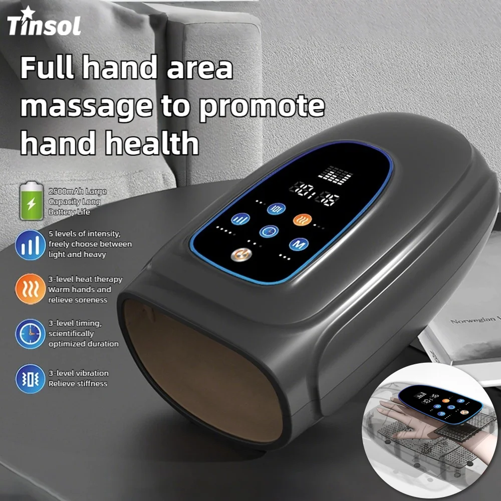

Electric airbag wrap pressure hand massager with heat compress and deep kneading features three modes hand fatigue relief device