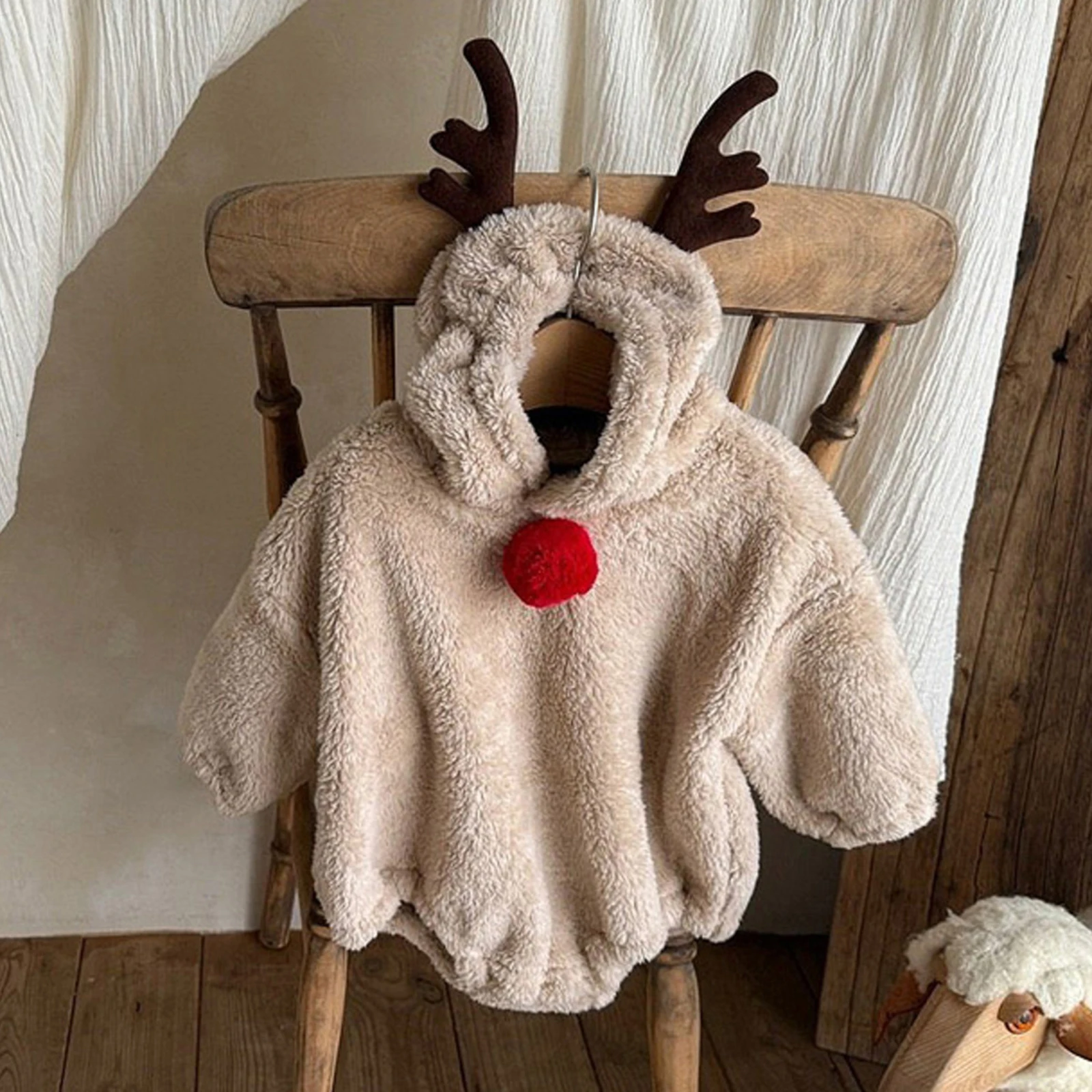 2026 السنة الجديدة طفل عيد الميلاد رومبير عيد الميلاد طويلة الأكمام مقنعين قرون الغزلان الشتاء ارتداءها الملابس للفتيات الفتيان