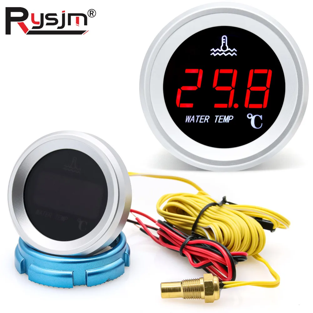 52 mm Auto-LKW-Wassertemperaturanzeige, digitales Auto-Temperaturmessgerät, 120 °C, LED-Anzeige mit Temperatursensor, NPT1/8 12 V