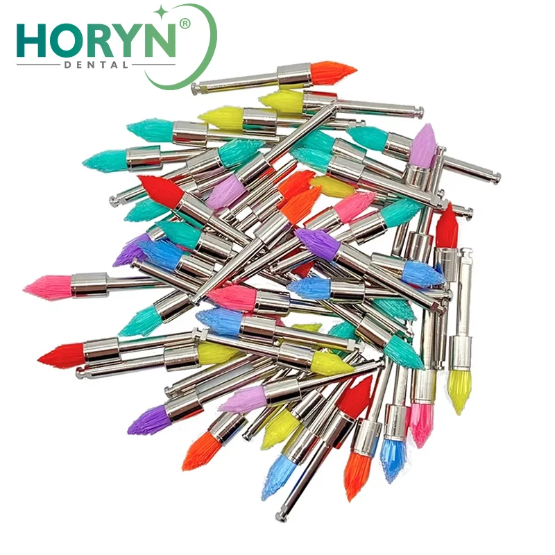 100Pcs/Box Dental Polishing Brush Prophy Brushes Nylon Bristle Rubber Flat Sharp Polisher Oral Cleaning Teeth Whitening Tool