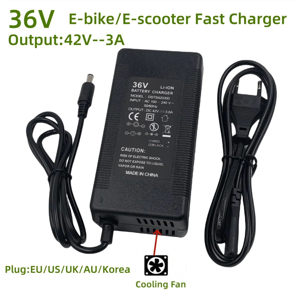 36V E Bike E scooter Charger Output 42V3A Charger for 10Series 36V 37V Li-ion  Battery Charger DC 5.5mm*2.1mm fast charging