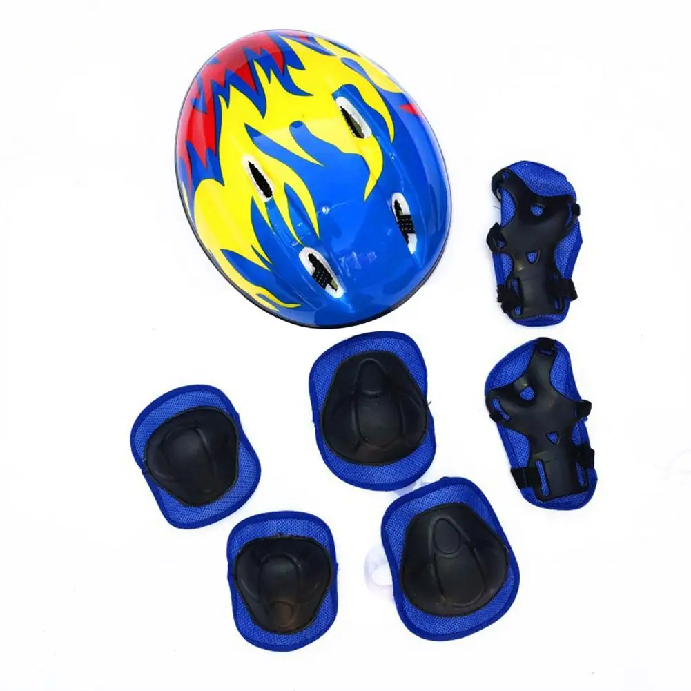 7Pcs/Set Children Helmet Set Bicycle Helmet Kids Children Roller Skates Bike Safety Helmet Wrist Guard Pad Knee Elbow Set