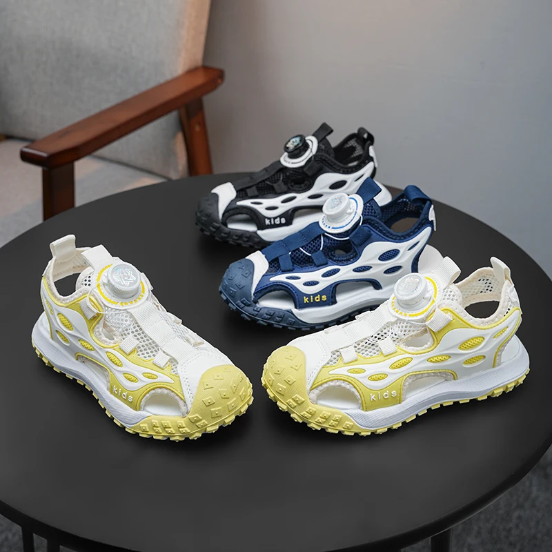 

Удобные нескользящие сандалии с мягкой подошвой для мальчиков и девочек, летние популярные детские дышащие спортивные пляжные сандалии для отдыха