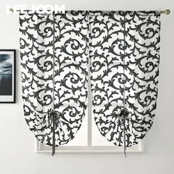 LEEJOOM Short Kitchen Curtain Modern Window Treatment Tie up Balloon Home Textile Sheer Panel Tulle White Black Jacquard