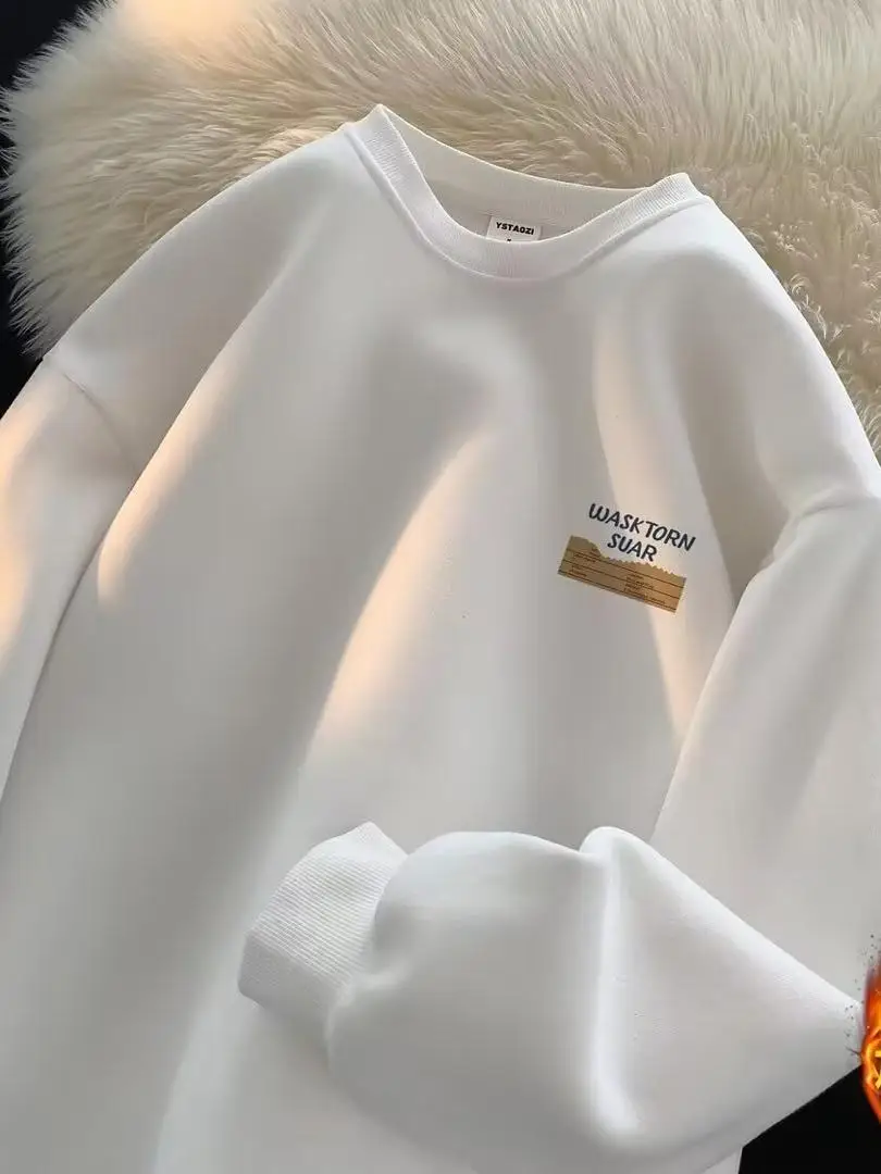 سترة رجالية بياقة مستديرة على الطراز الأمريكي القديم وهونغ كونغ، سميكة وفضفاضة للخريف والشتاء، معطف عصري للشباب للارتداء اليومي #3