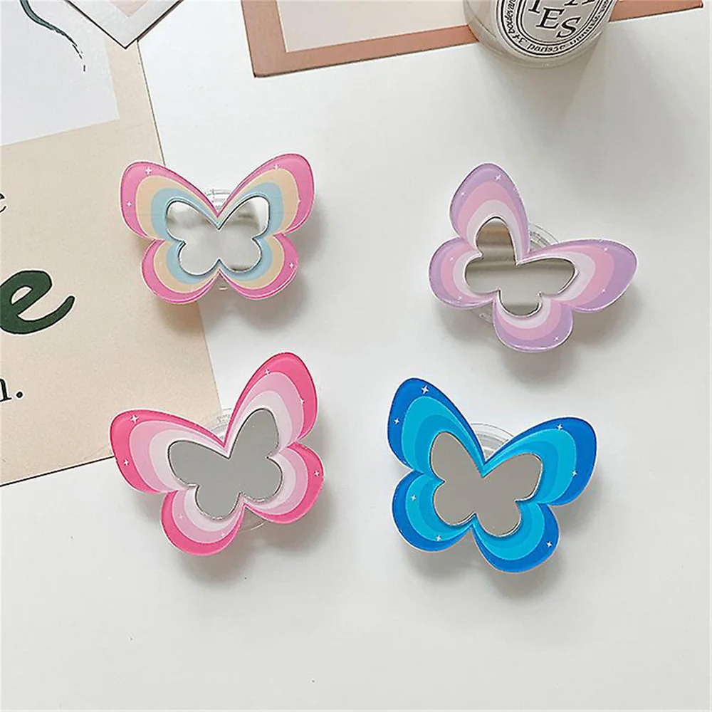 

Cute Butterfly Grip Tok Magnetic Mirror Stand Bowknot Finger Holder For iPhone 17 Pro Max 16 15 14 Universal Phone Accessories