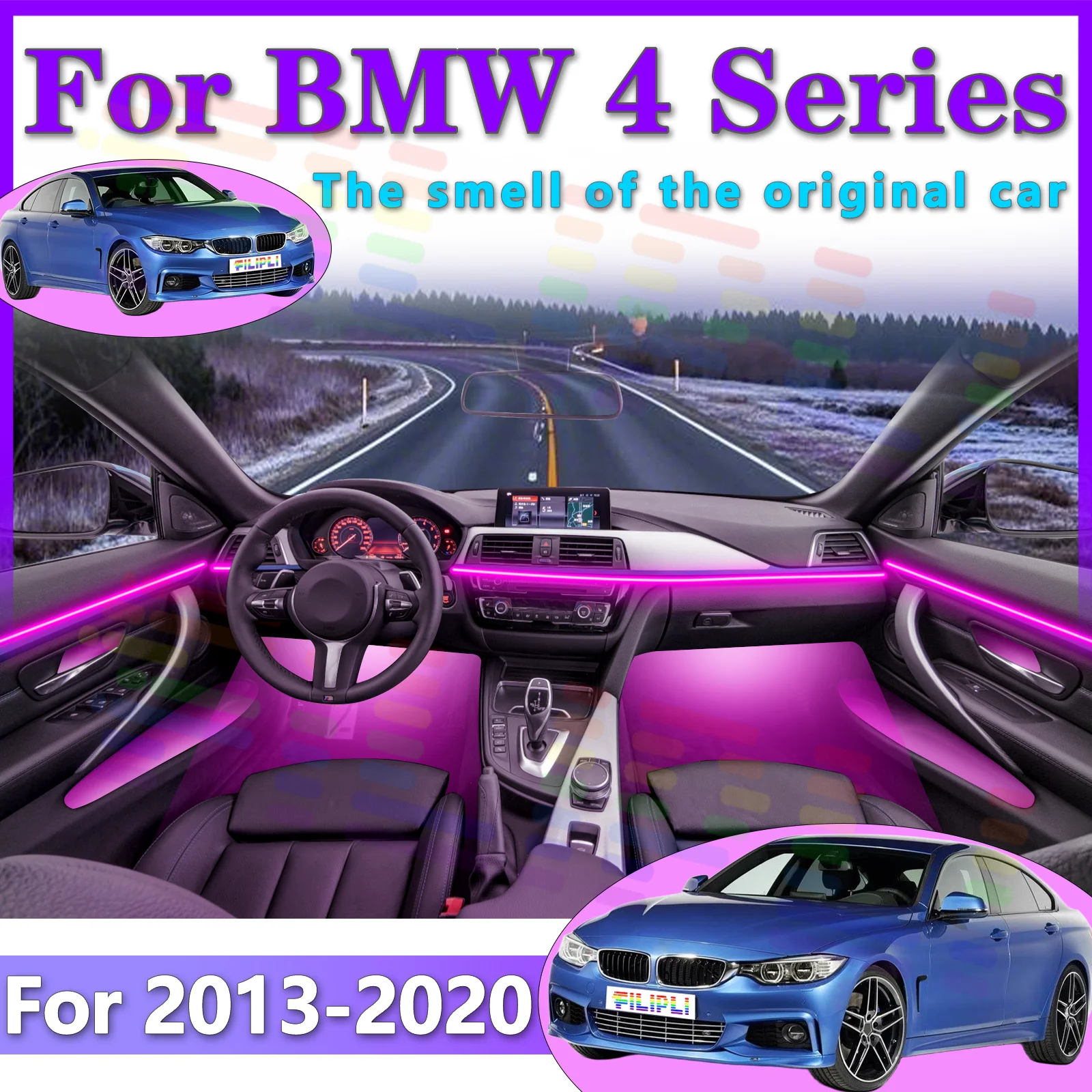 For BMW F32 F33 F36 Create a stunning rainbow effect inside your car with these flexible and durable LED ambiance strips made