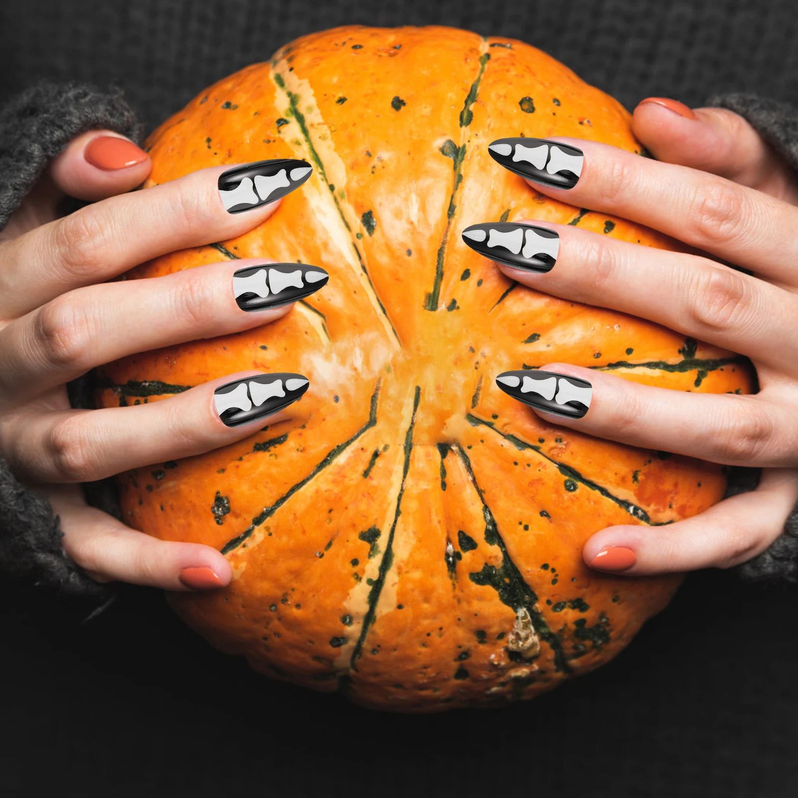 

24 Pcs Fake Nails with Glue Artificial False for Women Press on Halloween Resin Goth