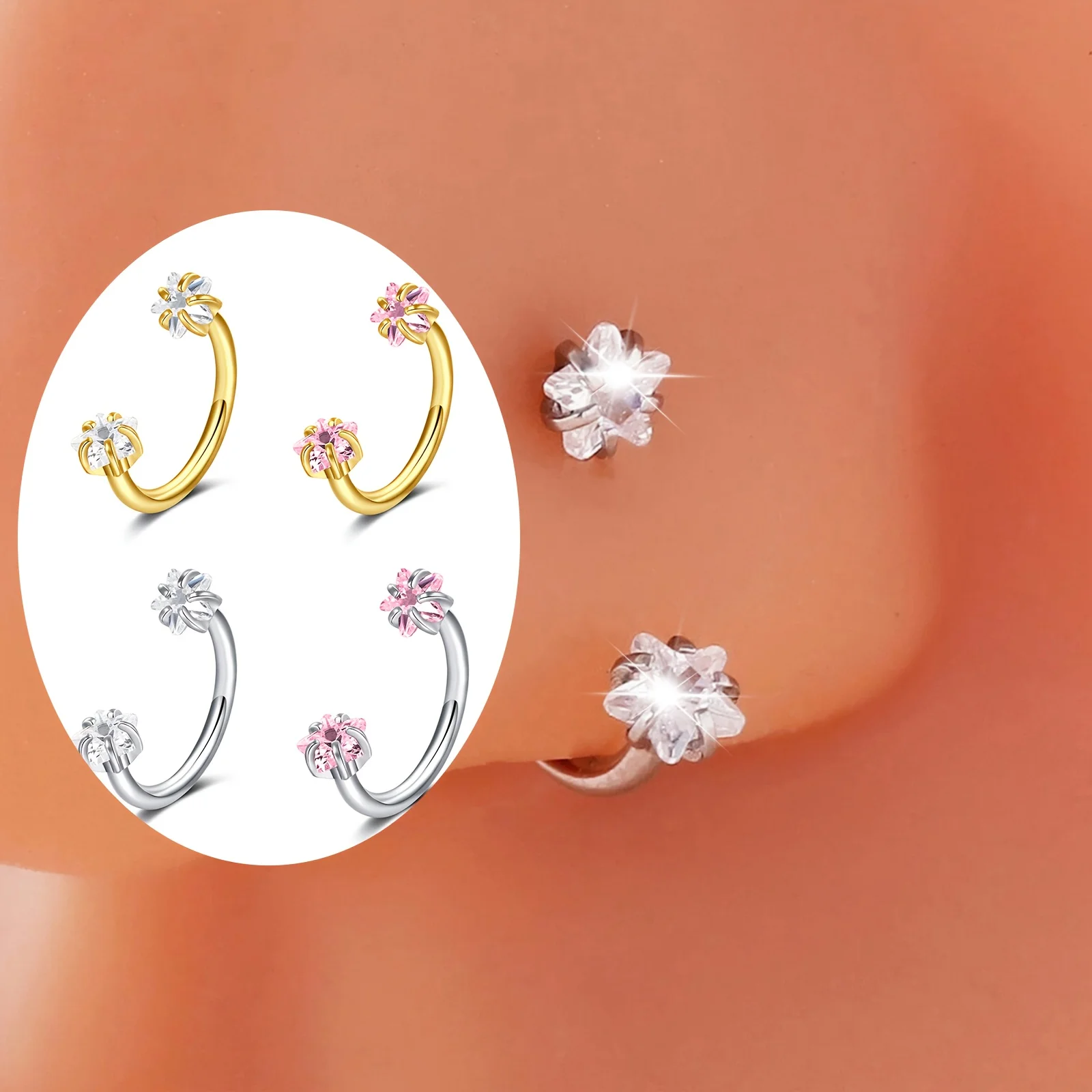 1/2pc Star Style U-shaped nose ring, septum ring/nose wing ring/lip ring/ear cartilage ring,Women's piercing jewelry