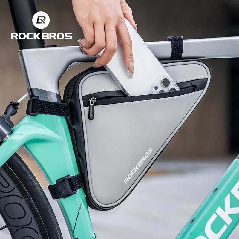 

ROCKBROS Bicycle Triangle Bag Night Cycling All Surface Reflection Bicycle Tube Bag 0.9L Ultra-Light Phone Bag Bike Storage Bag