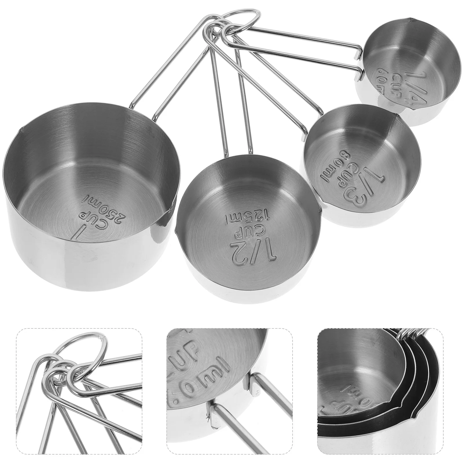 

4 Pcs Measuring Cups Stainless Steel Scale Spoon Set Metric Spoons Liquid Kitchen Baking Graduated Tool High Grade Material