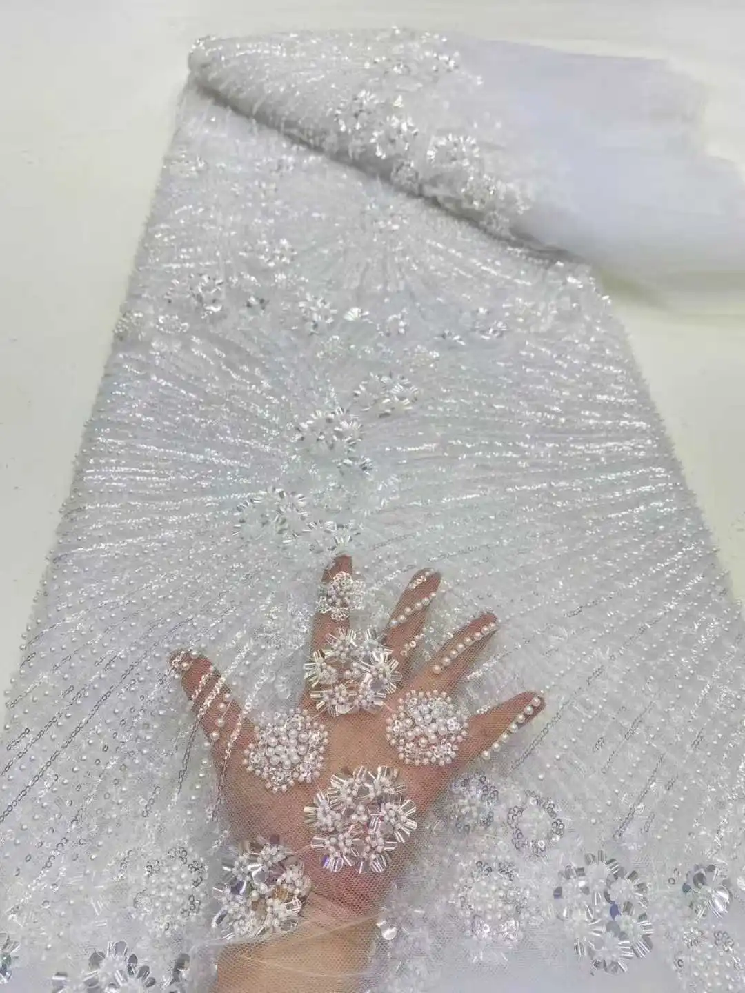 Африканская сетчатая кружевная ткань с бисером, высококачественная вышивка с блестками, французский тюль для нигерийских свадебных платьев