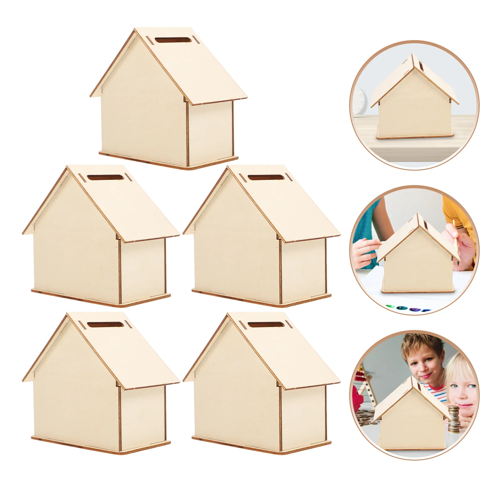 5 Pcs Small House Coin Bank Unfinished Piggy Baby Toy Toys Doddle Change Container Kids Girl