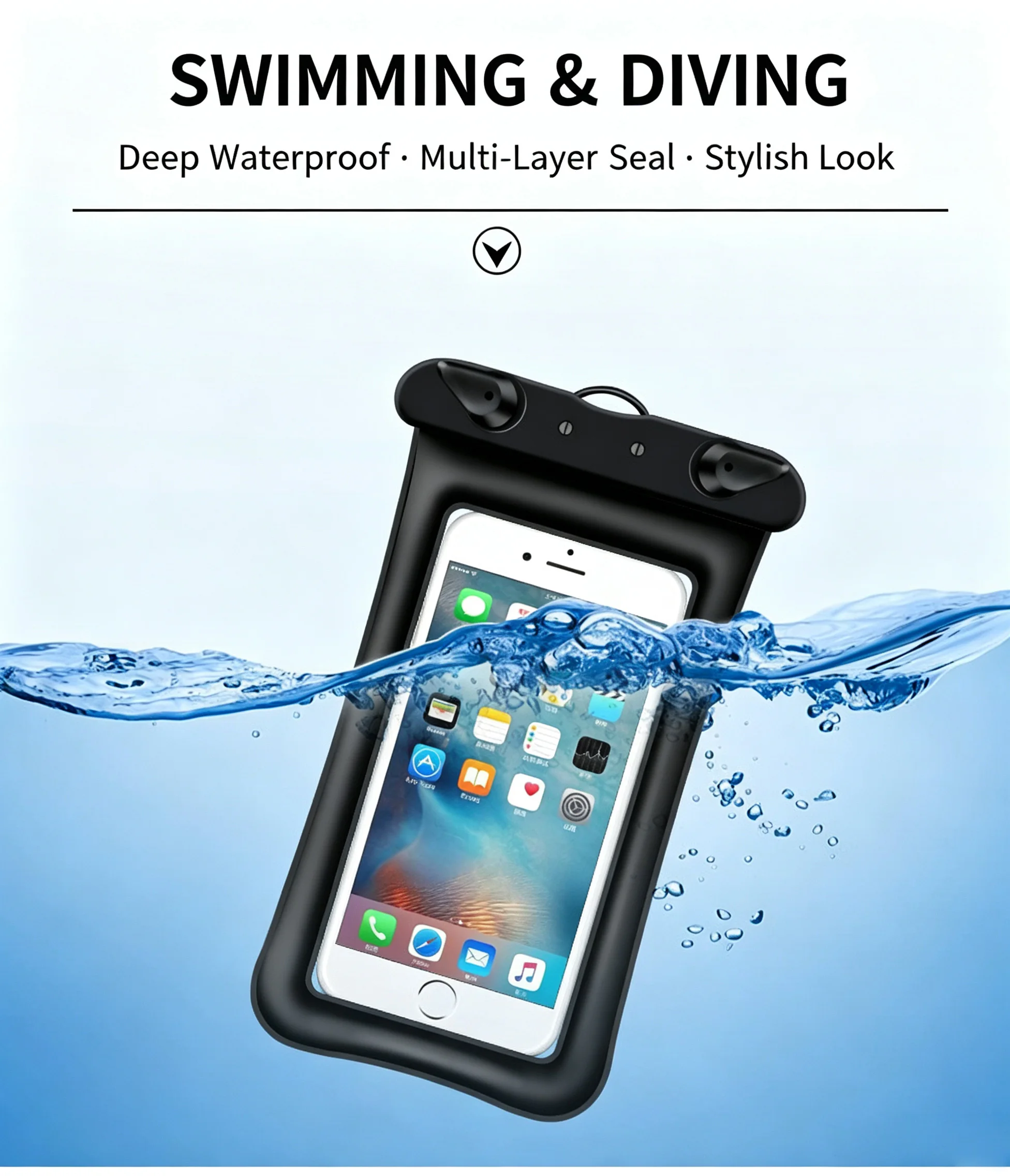 Floating Airbag Waterproof Phone Pouch, 30M Deep Diving Touch Screen Dry Bag with Neck Lanyard, Beach Surfing Swimming Cell Phon
