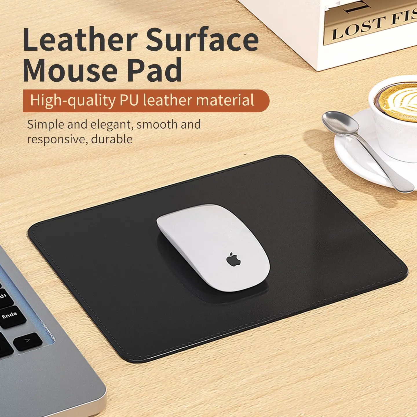 Alfombrilla de ratón de cuero, alfombrilla de ratón de PU con borde cosido, alfombrilla de ratón antideslizante, accesorios de escritorio para juegos