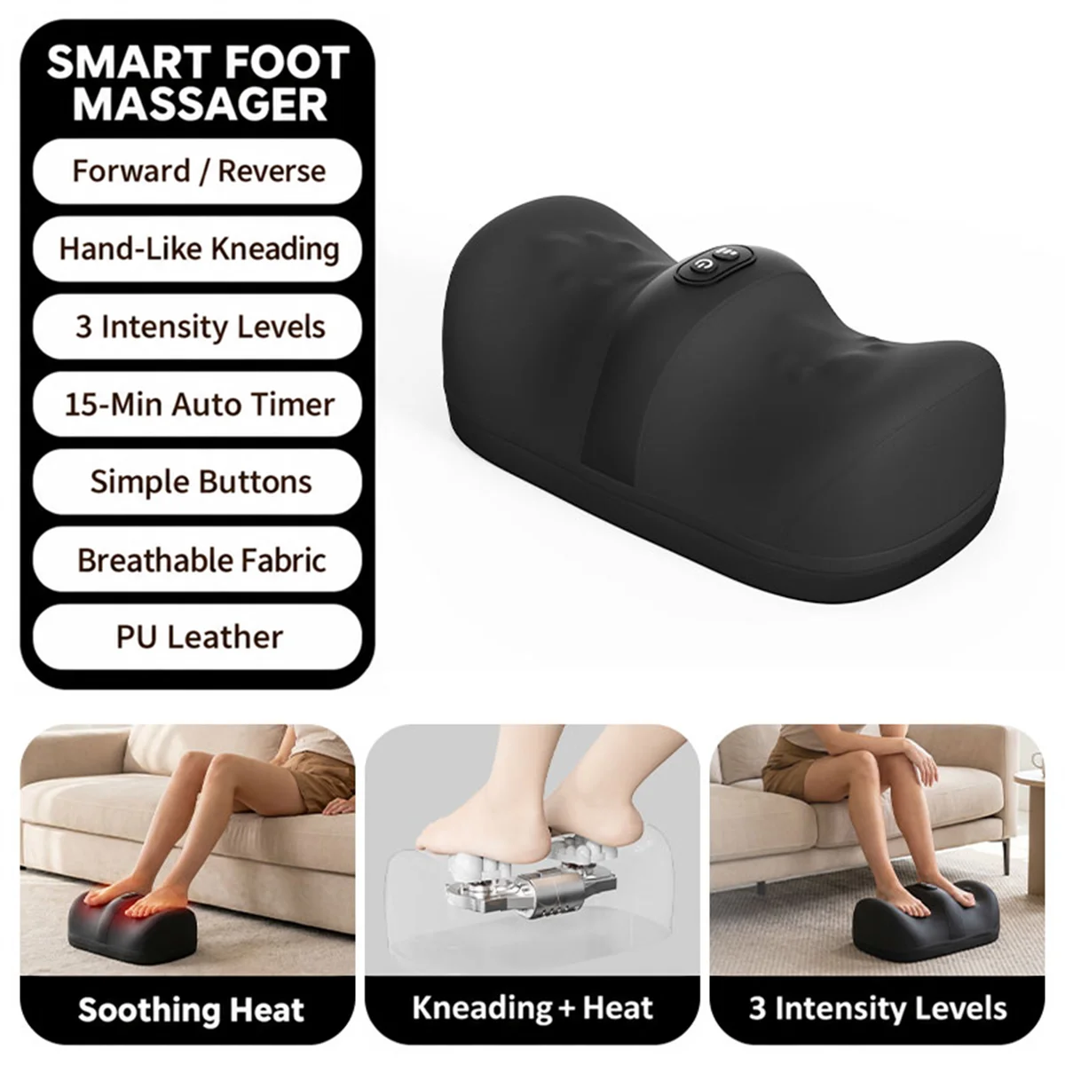 RFX-F01 Electric Foot Massager with Heat, Dual Rotating Kneading Heads, 3 Intensity Levels, 20 Massage Contact Points, 15-Minute