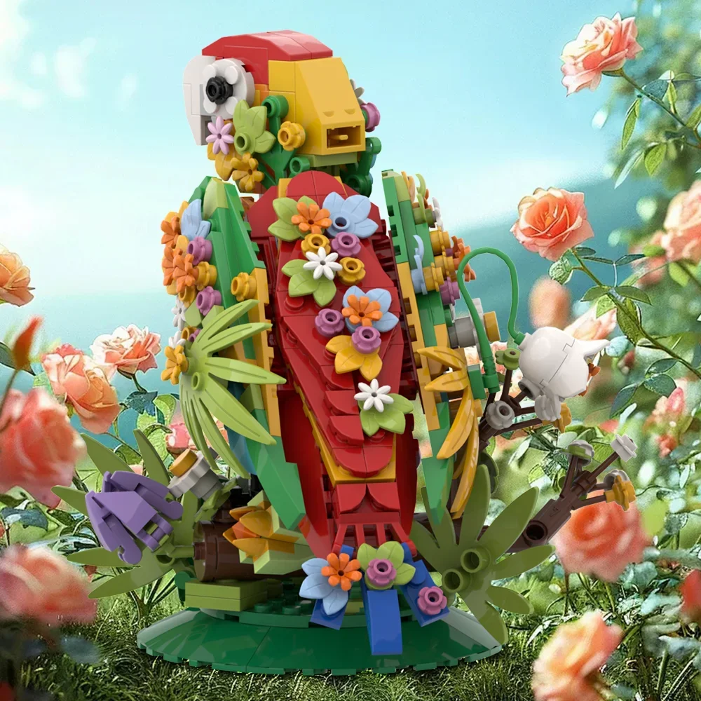 Gobricks MOC loro flores bloques de construcción modelo flores pájaro decoraciones para el hogar Kits creativos ladrillos montar juguete regalos para niños