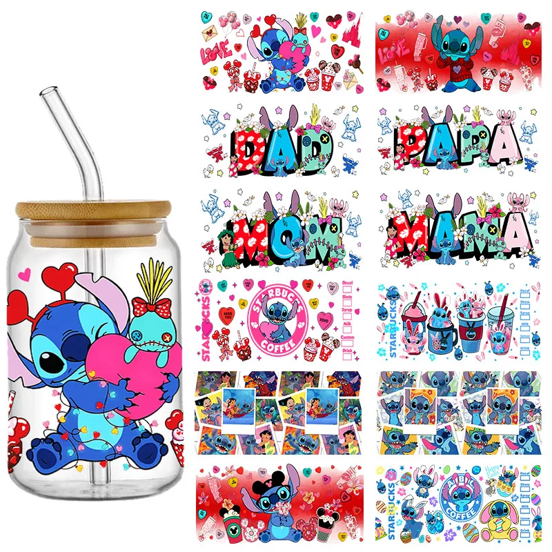 

Disney's Lilo&Stitch Family 16OZ UV DTF Cup Wraps Transfer Sticker For Glass Libbey Can Bottle Selfadhesive Washable DIY Custom