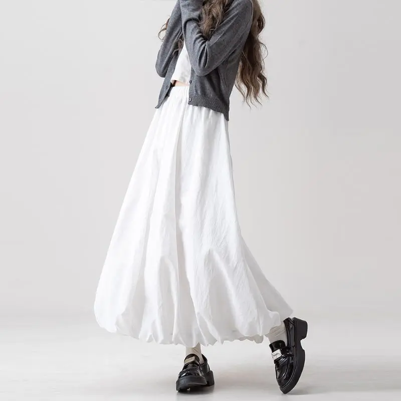 

Women's Pumpkin Skirts White Casual Elastic Waist Baggy Midi Skirt Y2k Clothing Fashion Korean Style Spring Summer