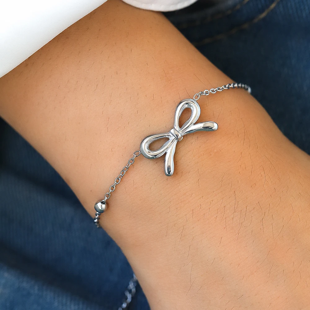 DOTIFI Stainless Steel Bow Pendant Bracelet Women Do Not Lose Color Niche Design Simple Fashion Light Luxury Jewelry Accessories